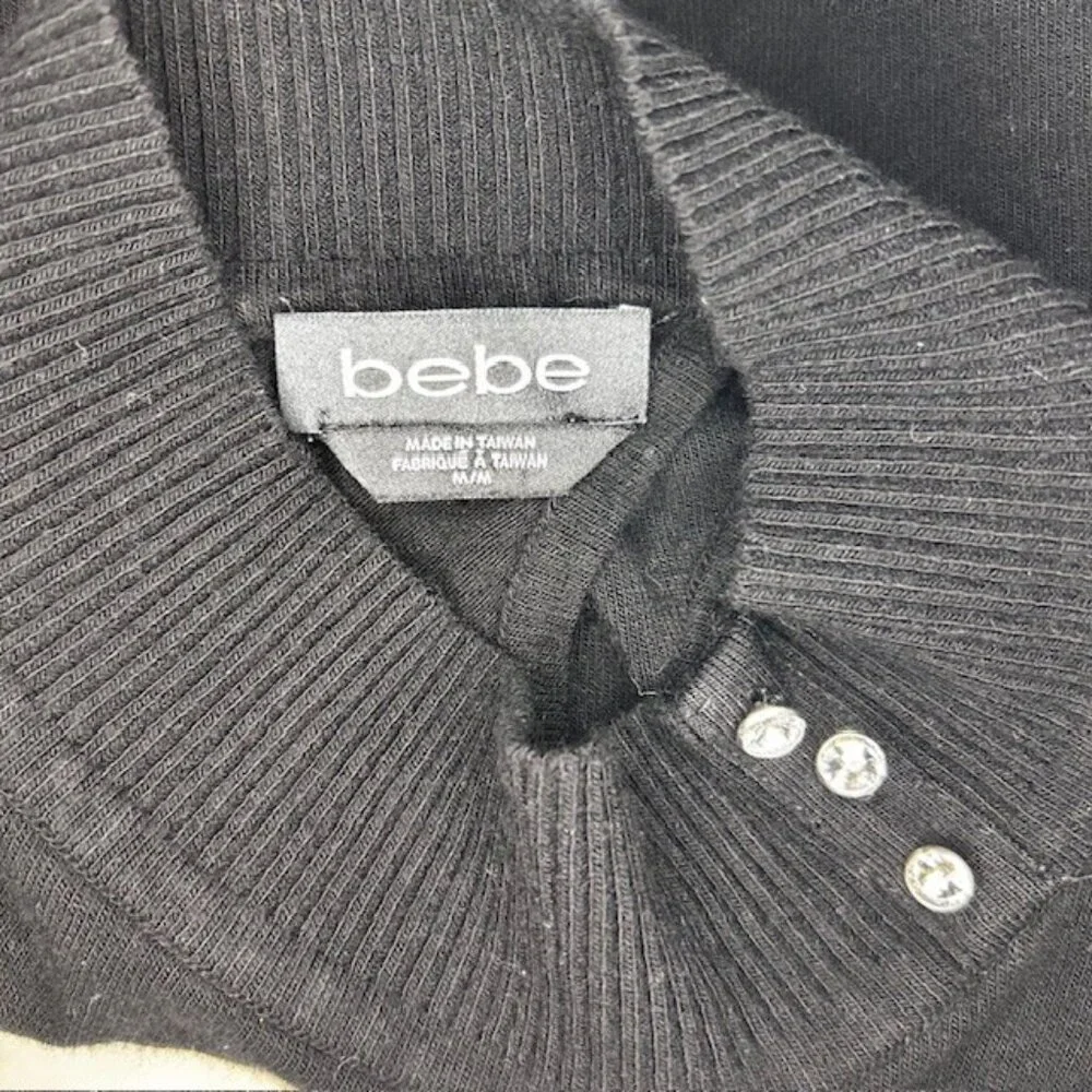 Bebe Rhinestone Embellished Bling Soft Cozy Sweater Black Size M - Picture 6 of 7